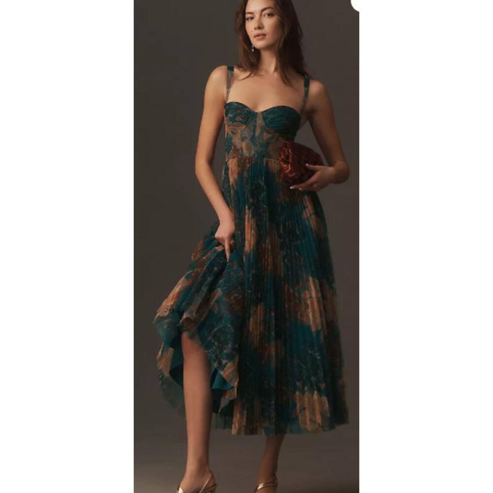 Hutch Willa Sleeveless Tulle Tiered Maxi Blue Floral Sweetheart Gown Sz 12 NWT